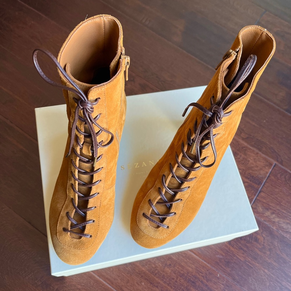 Sezane Sandy Suede Lace-Up Ankle Boots - Picture 9 of 10